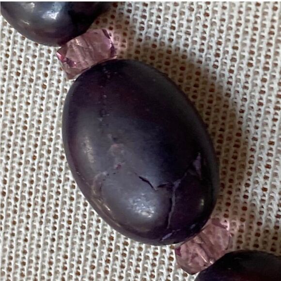 Aubergine Jade and Czech glass antique silver plate necklace and earrings set - Picture 7 of 14